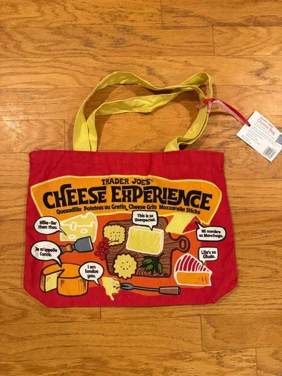 Rare Trader Joe's Cheese Experience Tote Bag - Red & Yellow BNWT - Picture 1 of 4